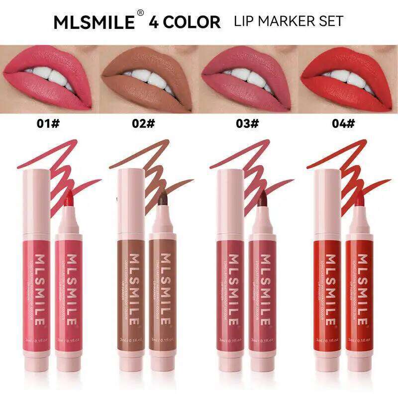MLSMILE Non-stick Cup Dye Long-lasting Easy To Apply Matte Lip Liner Marker Pen Lipstick Water 4 Pcs Set 2025 New Z260310