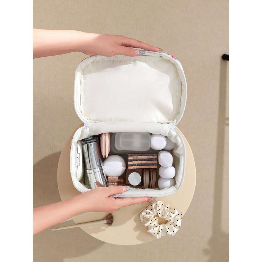 Cute Cherry Printed Cosmetic Quilted Organiser Women's Zipper Flower Cotton Travel Wash Portable Toiletry Bag XJ260310