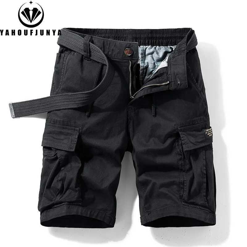 2025 Men Summer Outdoor Leisure Cotton Tooling Shorts Men Drawstring Buttons Solid Straight Soft Fashion Short Pants Male Tops N260310