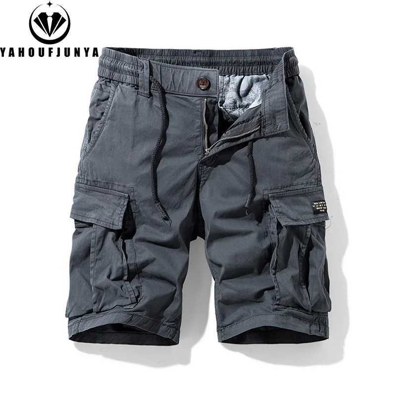2025 Men Summer Outdoor Leisure Cotton Tooling Shorts Men Drawstring Buttons Solid Straight Soft Fashion Short Pants Male Tops N260310