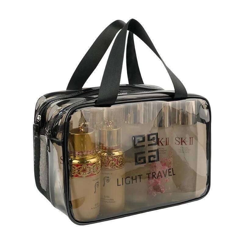 New Transparent Cosmetic PVC Women Double-layer Makeup Beauty Case Travel essentials cosmetic organizer Storage Wash Bag XJ260310