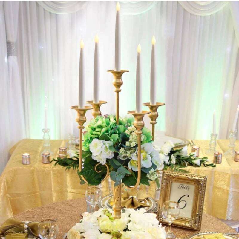Metal 5-Candle Candlestick Taper Candles, Candle Holder for Wedding Centerpiece Christmas Valentine Party Event Decor H260310