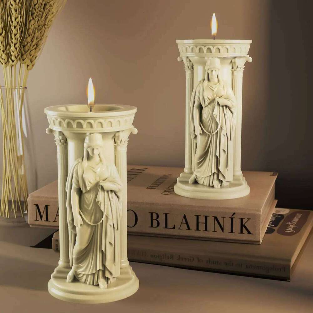 The Goddess Athena Candlestick Gypsum Plaster Molds DIY Aromatherapy Holder Cement Concrete Silicone Mould Candle Mold H260310