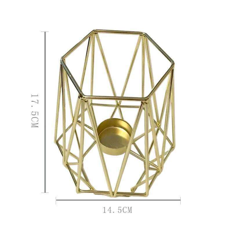 Set of 2 Gold Geometric Metal Tealight Candle Holders Living Room Bathroom Decorations - Centerpieces for Wedding & Dining H260310