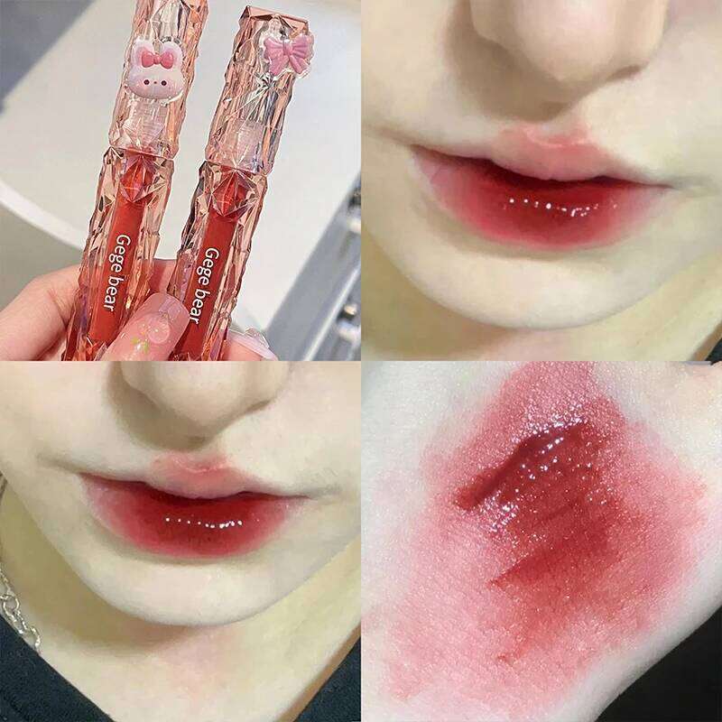 Gegebear Crystal Transparent Lipstick - Long-Lasting Mirror Glaze Easy to Color Lip Gloss with White Drill Detail for Smooth Fin Z260310