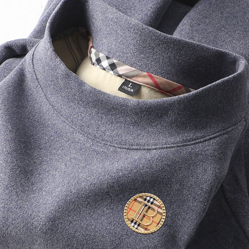 Luxury Brand Designer Clothes Men's Thermal Fleece Half-High Collar Long-Sleeve T-Shirt, Double-Sided Fleece Thickened Warm Base Layer, White Swe