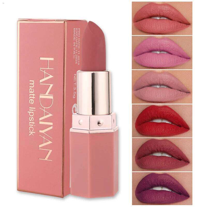 Handaiyan 6 Colors Matte Waterproof Velvet Nude Lipstick Sexy Red Brown Pigments Makeup Long Lasting Profissional Z260310