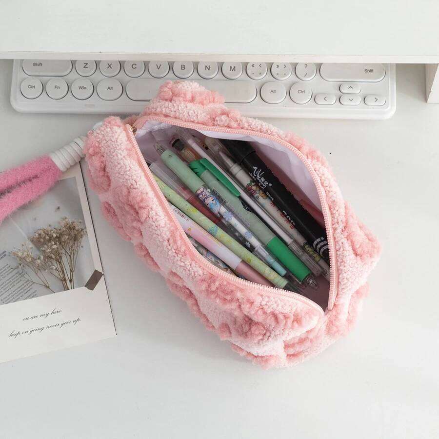 1pcs Cute Plush Makeup For Women Pink Red Color Heart Cosmetic Bags With Lanyard Girl Large Capacity Travel Organizer XJ260310