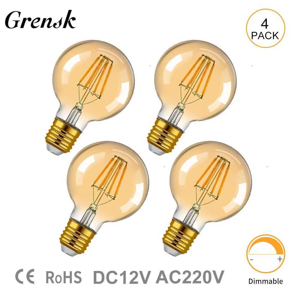 G80 Vintage Edison Lights DC12V AC220V Globe Lamp 4W Amber Glass 12V Low Voltage RV Camper Bulbs Marine Boat Solar Battery Light H260310