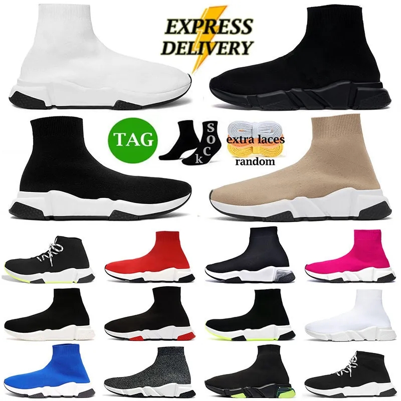 Designer sock shoes For men women casual Graffiti White Black Red Beige Pink Clear Sole Lace-up Neon Yellow socks runner trainers flat platform sneakers 36-47
