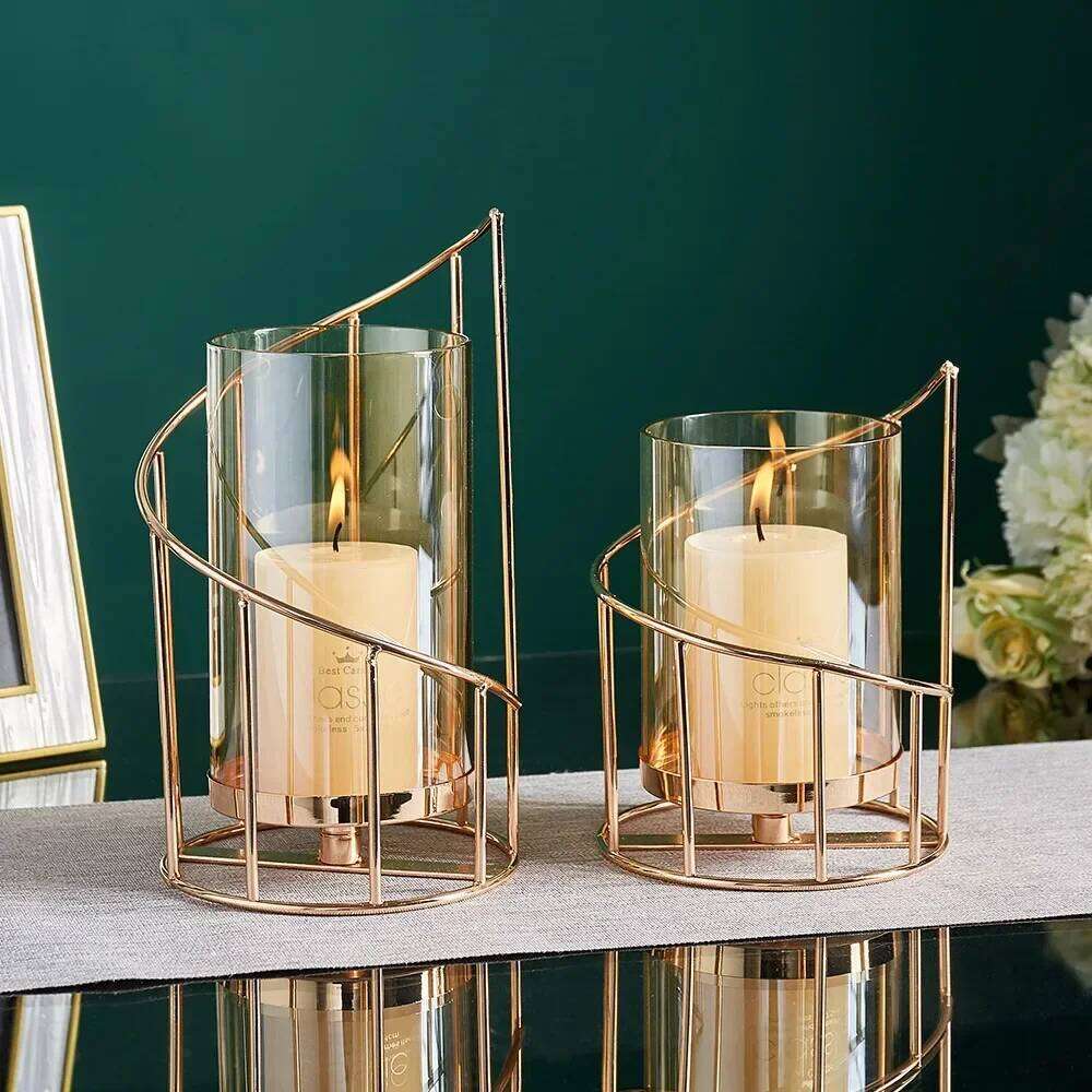 European Style Metal Candlestick Glass and Iron Flower Accessories Storage Bottle Romantic Wedding Birthday Dinner Decoration H260310