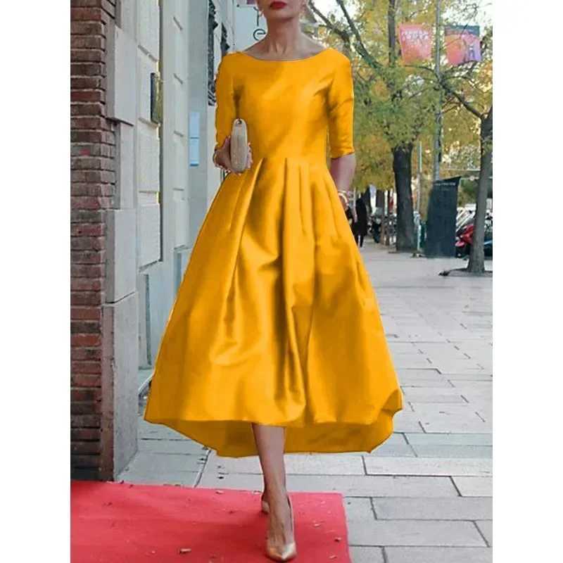 Womens A-Line Long Slve Dress 2026 Half Slves O-Neck Pleated Elegant Classical Evening Christmas Urban Lady Midi Dresses X260310 - view 5