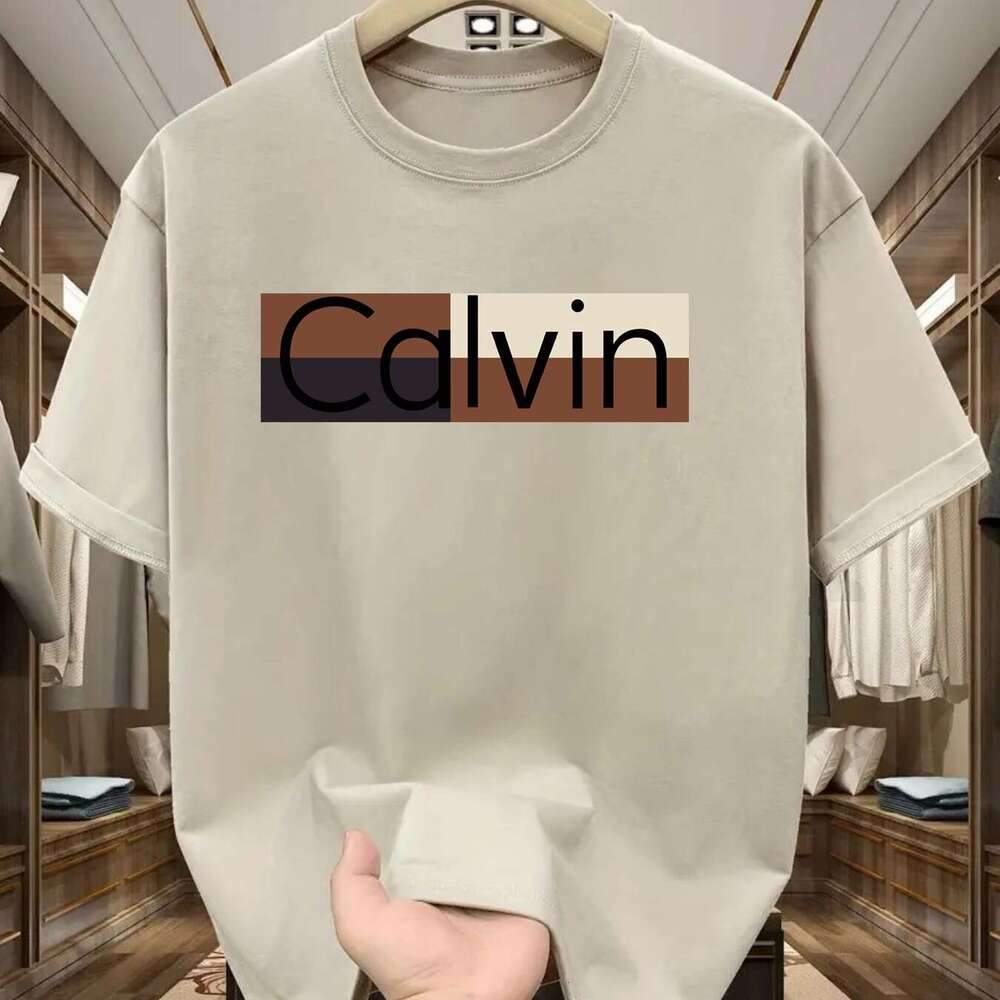 Men's Summer Cotton Fashion Casual Sports Loose Calvin Pattern Printed Round Neck Short Sleeve T-Shirt Top