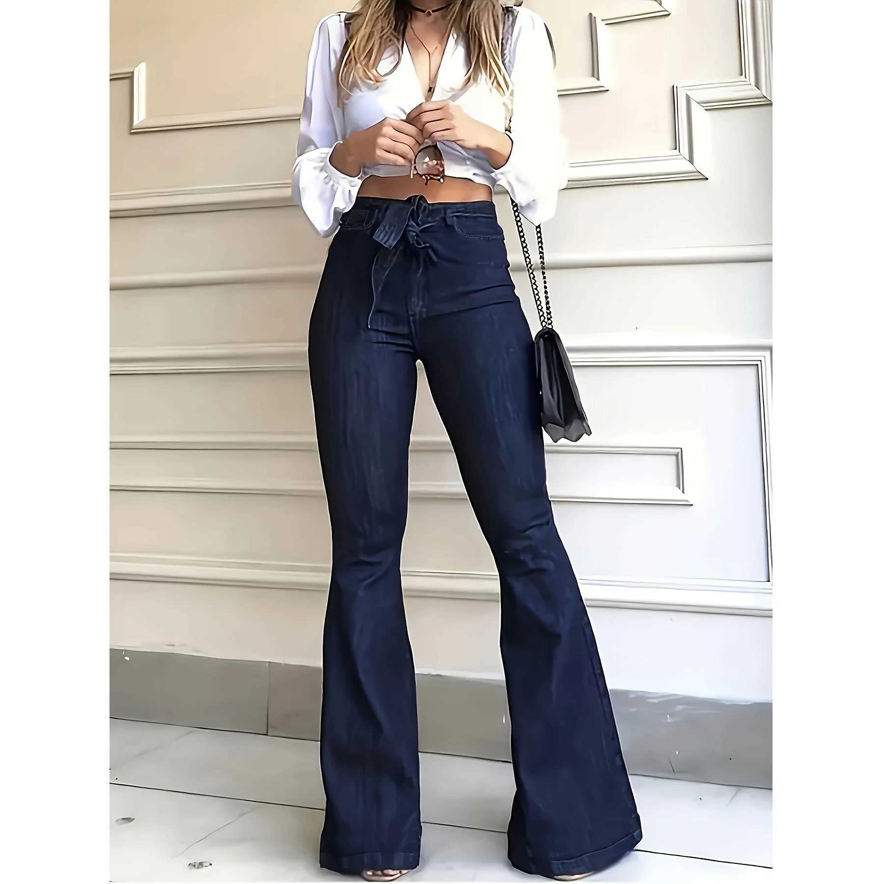 Y2k Jeans Women Jeans Trendy Elastic Waistband Flare Pants Wide Leg Trousers Stylish New Design Casual M260310