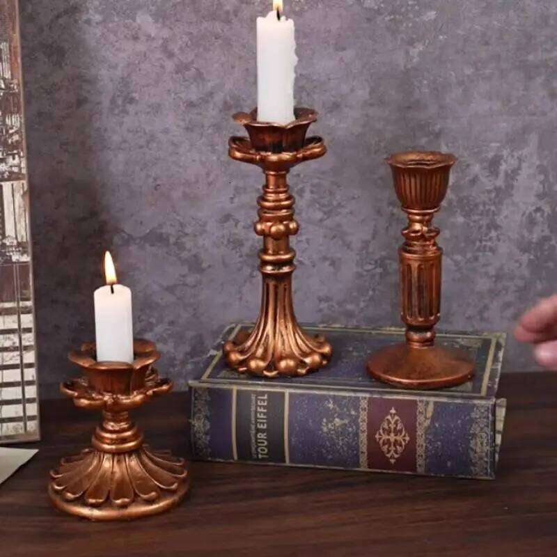 New Vintage Taper Holders - Antique Bronze Finish Resin Candle Sticks For Wedding, Dinner Party, Table Centerpiece Decor H260310
