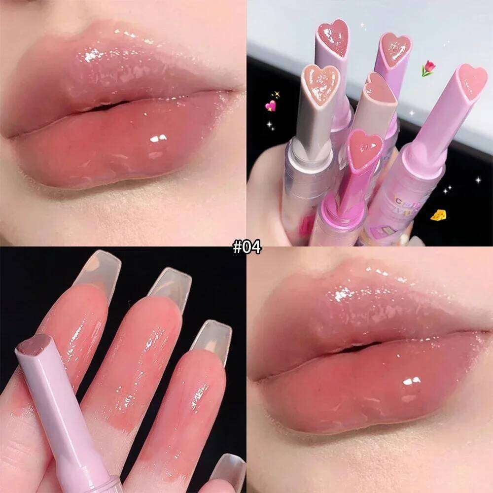 Love Shaped Lipstick Pen Transparent Jelly Water Gloss Waterproof Light Hydrating Tint Non-stick Cup Lip Korea Cosmetic Z260310