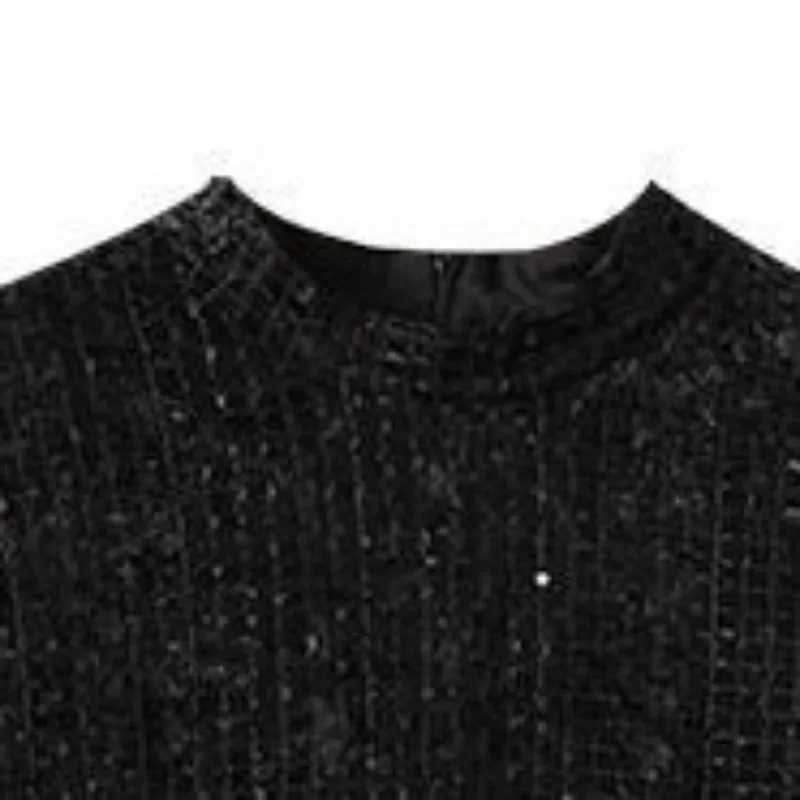 Xiaoxiangfeng Sequin Velvet Womens Autumn and Winter New Pullover Round Neck Plaid Bottom Western Style Long Sleeved DressT260310