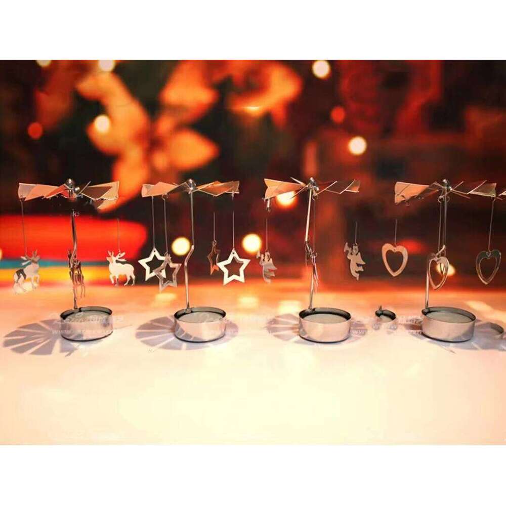 Silver Xmas Rotating Rotary Spinning Carrousel Tea Light Candle Holder Center Decor Newest H260310