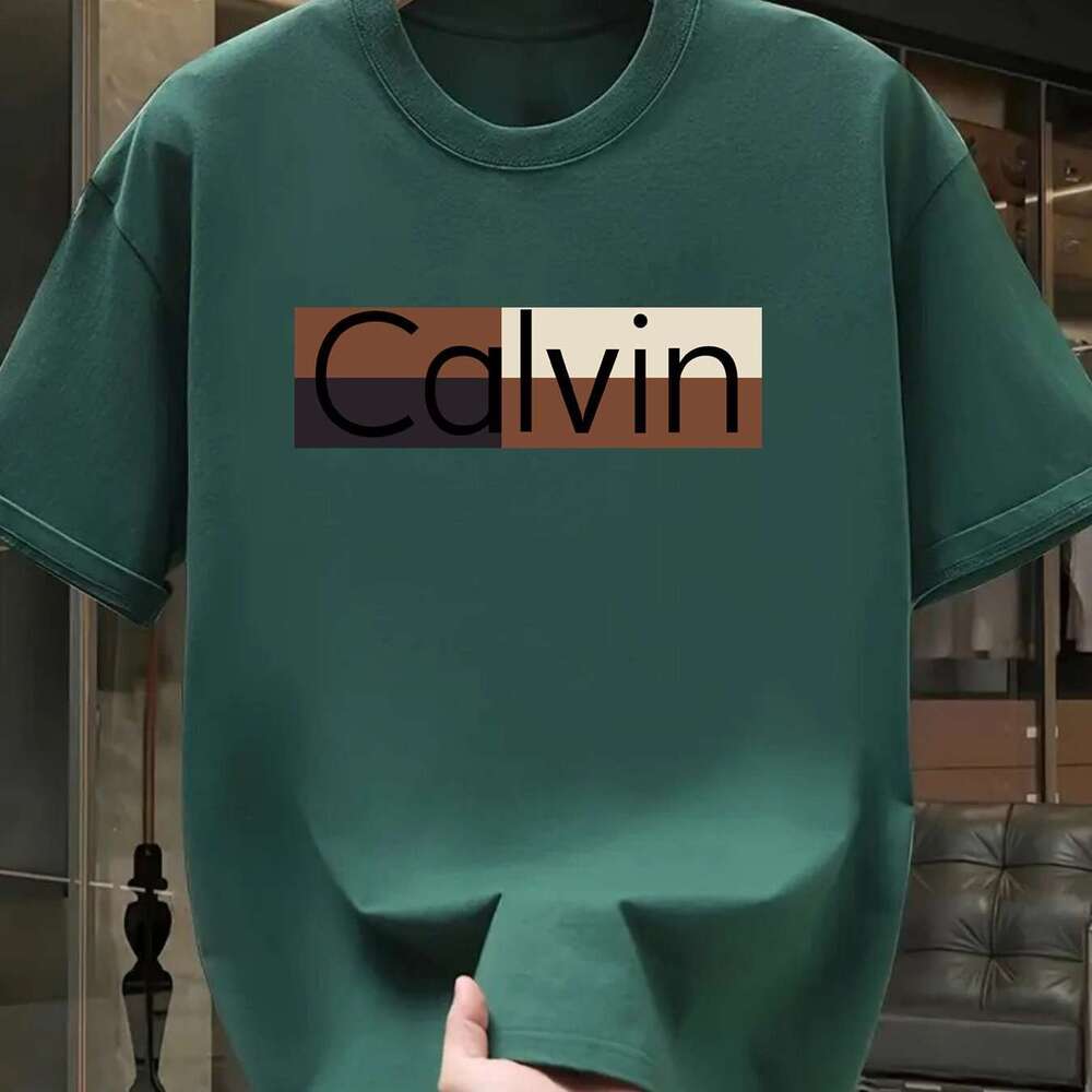 Men's Summer Cotton Fashion Casual Sports Loose Calvin Pattern Printed Round Neck Short Sleeve T-Shirt Top