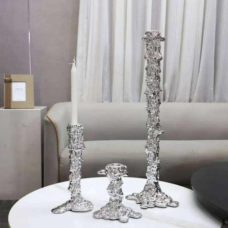 Modern Minimalist Electroplated Silver Resin Candle Holder, Centerpiece of Living Room Dining Table, Home Decoration Ornament H260310