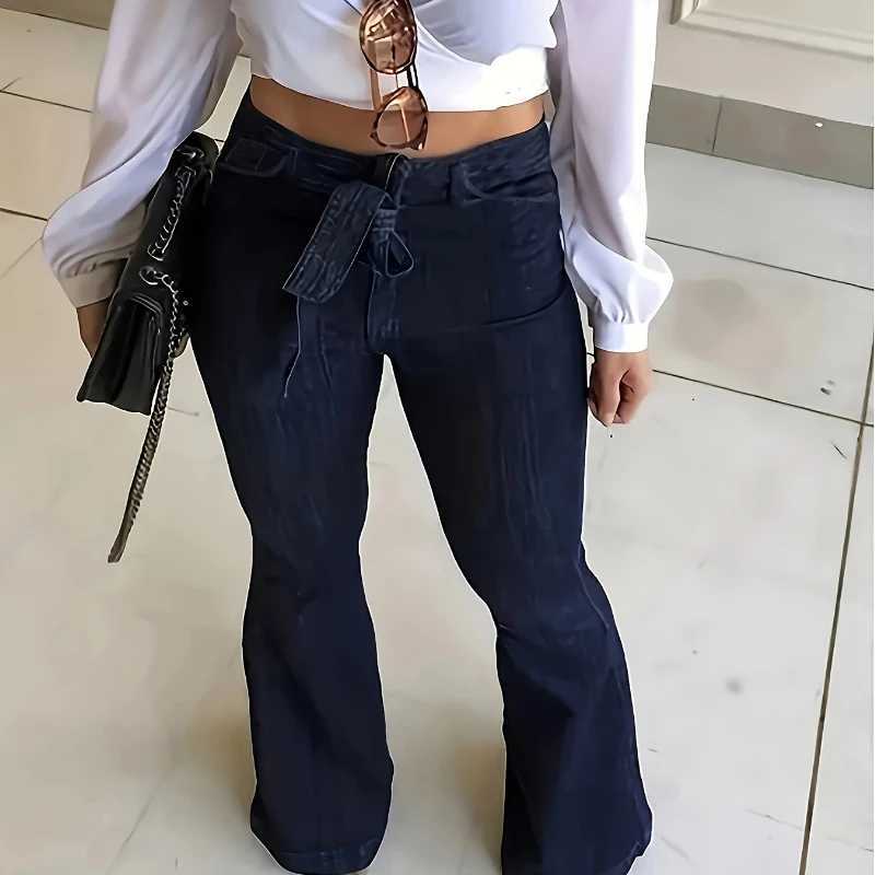 Y2k Jeans Women Jeans Trendy Elastic Waistband Flare Pants Wide Leg Trousers Stylish New Design Casual M260310