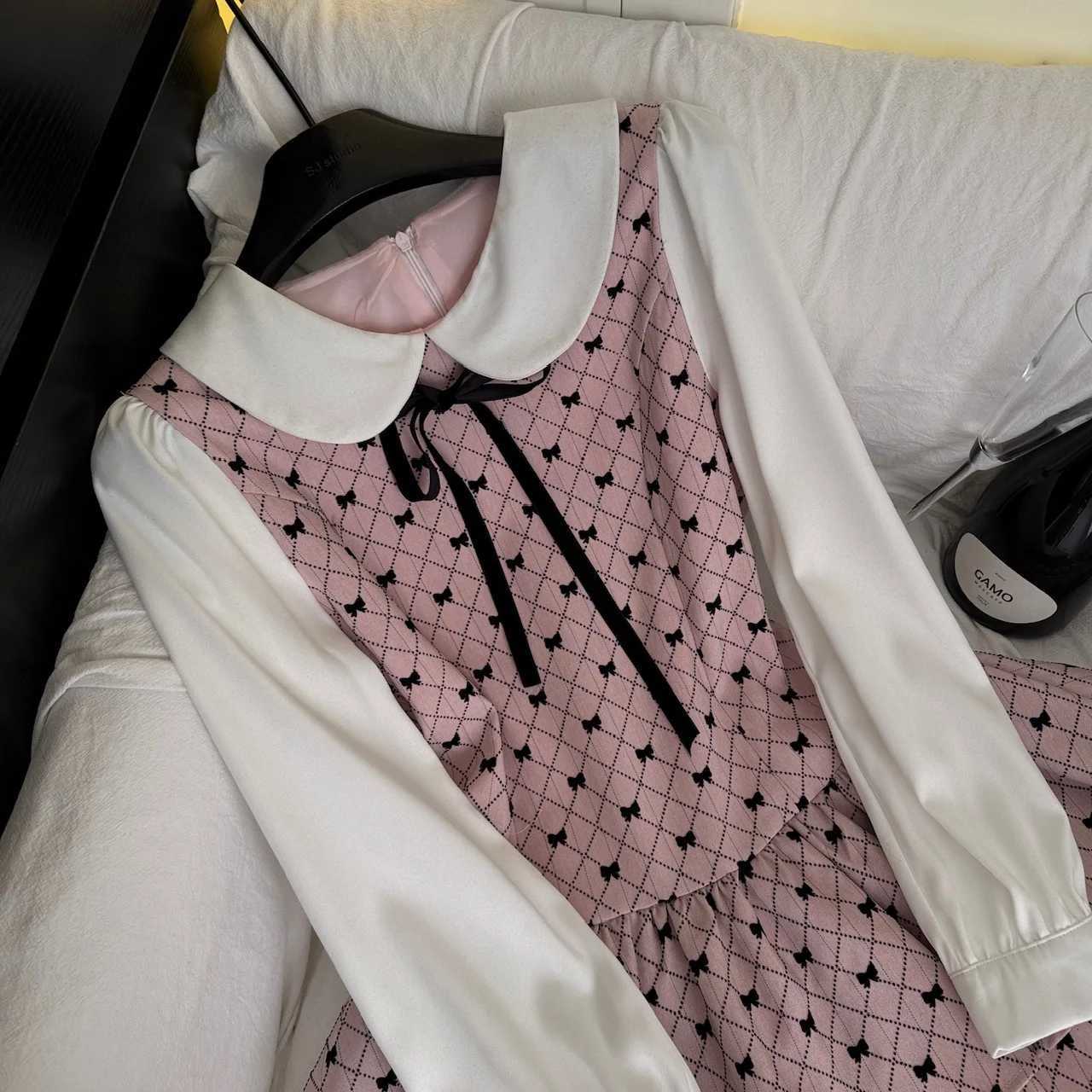 French Sweet Cute High Waist Slimming Long Sleeve Butterfly Knot Puffy Fairy Skirt Womens Fake Two Pieces Short Dress F482T260310