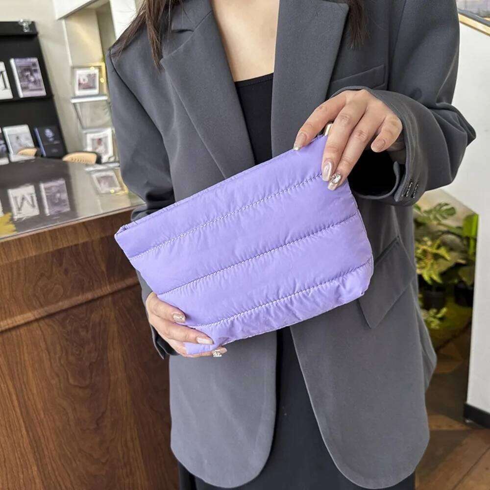 Casual Quilted Makeup Solid Color Large Capacity Travel Toiletry Zipper Puffy Padded Women Cosmetic Organizer Bag XJ260310