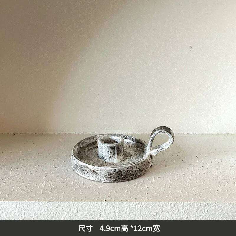 Light Luxury Hotel Villa Decoration Ceramic Material Handmade Candelabrum Wabi-Sabi Style ART Photographic Prop Candlestick H260310