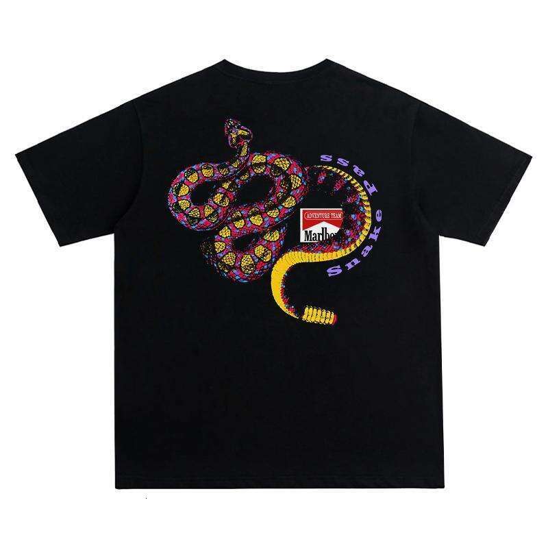Rattlesnake Retro Pure Cotton Heavyweight 300G Trendy Brand T-Shirt, Loose Fit Ins High Street Short Sleeve T-Shirt For Men