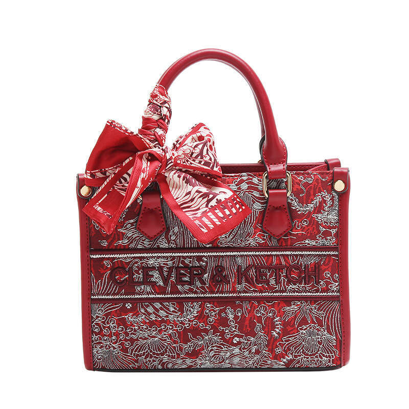 One Piece Dropshipping Chinese Trend Light Luxury Embroidered Tote Bag High End Red Bridal Handbag Wholesale - view 5