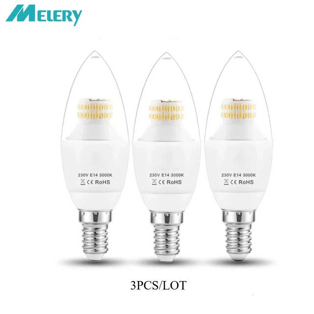 Melery E14 Lamp LED Candle Bulbs 60Watt Incandescent Bulb Equivalent 6W 550lm Warm White 3000K Edison Screw Light 220V AC Room H260310