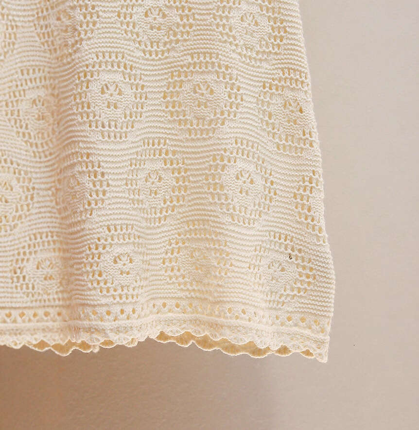 2026 designer high-end women's clothing autumn new style French crochet hollow rhinestone U-neck knitted dress