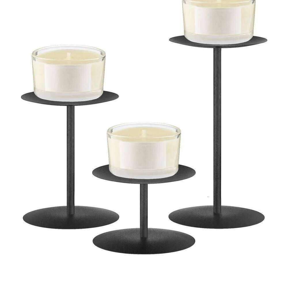 3Pcs Metal Pillar Wedding Holders Black Iron Candlestick Candle Stand Table Decor H260310