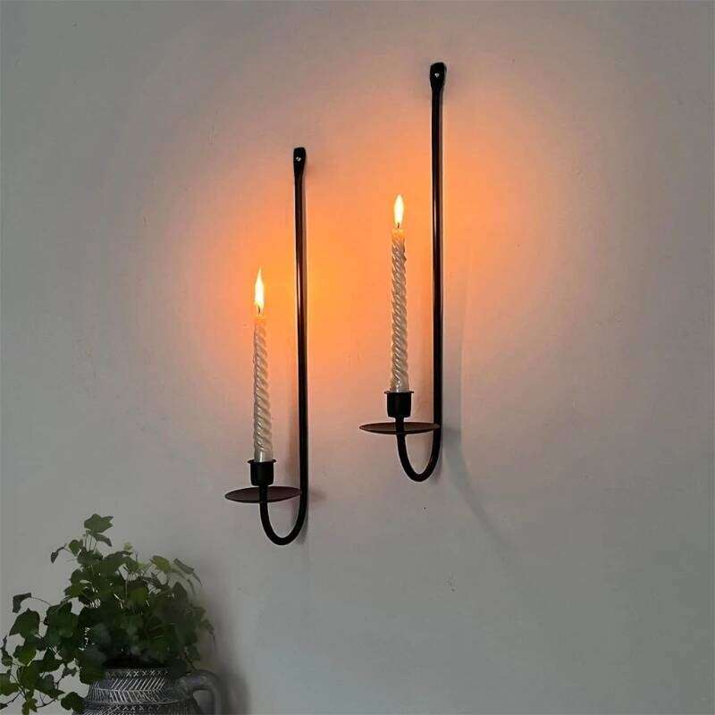 2pcs Vintage Sconces In Black Metal Wall Hanging Holder Candlesticks for Living Room Decoration H260310