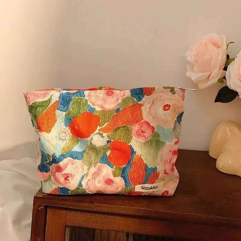 Women's Cosmetic bag Instagram Monet Garden Painting Style Makeup Travel Organizer Bag Neceser Make Up Bags XJ260310