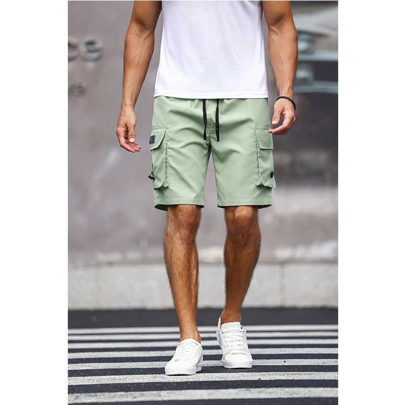 Mens Multicolor Drawstring Cargo Shorts Solid Color Pants with Pockets Casual Summer Shorts N260310