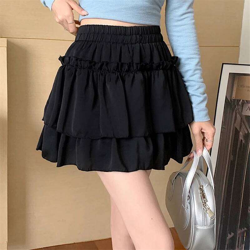 Summer Kawaii White Ruflles Skirt Women Fashion Slim Fit Chiffon Mini Skirts Giris Y2k All Match Elastic High Waist Black Faldas XJ260309