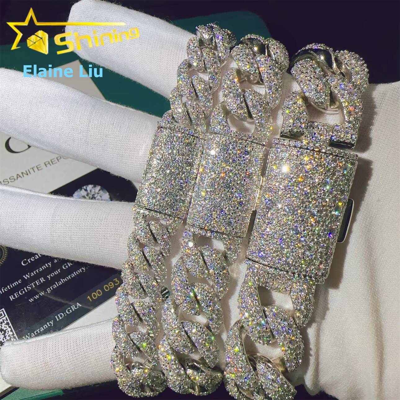 12mm 15mm 18mm VVS Moissanite Diamond Sterling Silver 925 Mosaic Setting Hip Hop Fine Jewelry Iced Out Cuban Link Chain Bracelet