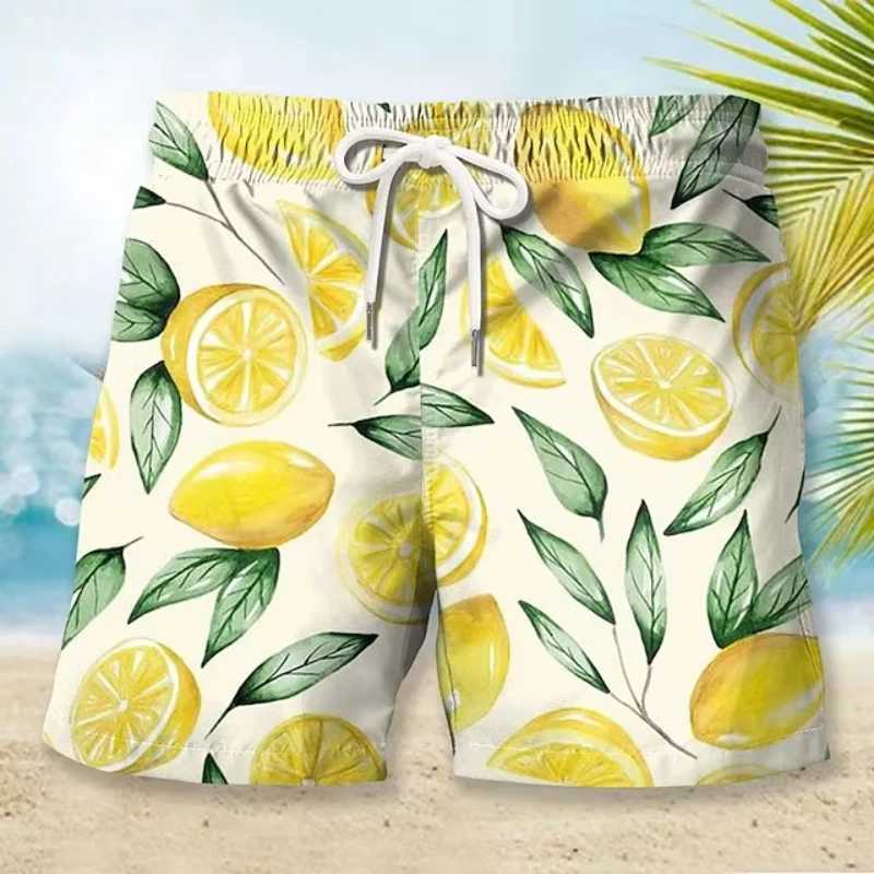 Mens Shorts Summer Shorts Casual Short Pocket Drawstring Elastic Waist Fruit Pineapple Breathable Soft Short Fashion Streetwear N260310