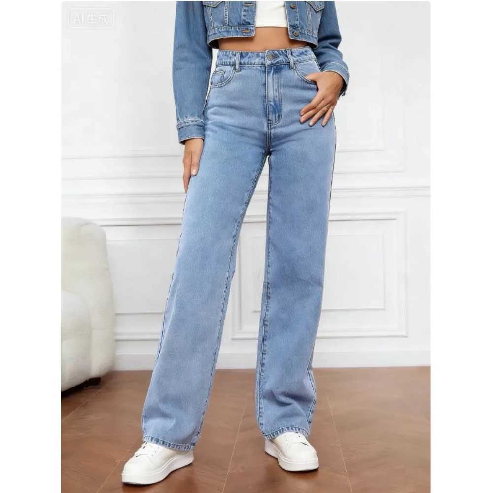 Women High Waist Slim Straight Leg Jeans Stretch Denim Pants Classic Fit Comfortable Casual Trousers M260310