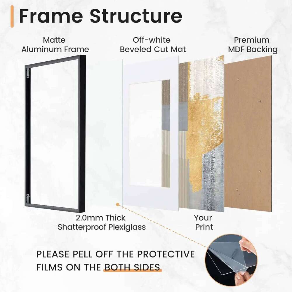3pcs 30x40 50x70cm Picture Frames Aluminum Modern Photo Frame Black With Mat For Wall Art Mounting Canvas Print Home Decor H260310 - view 5