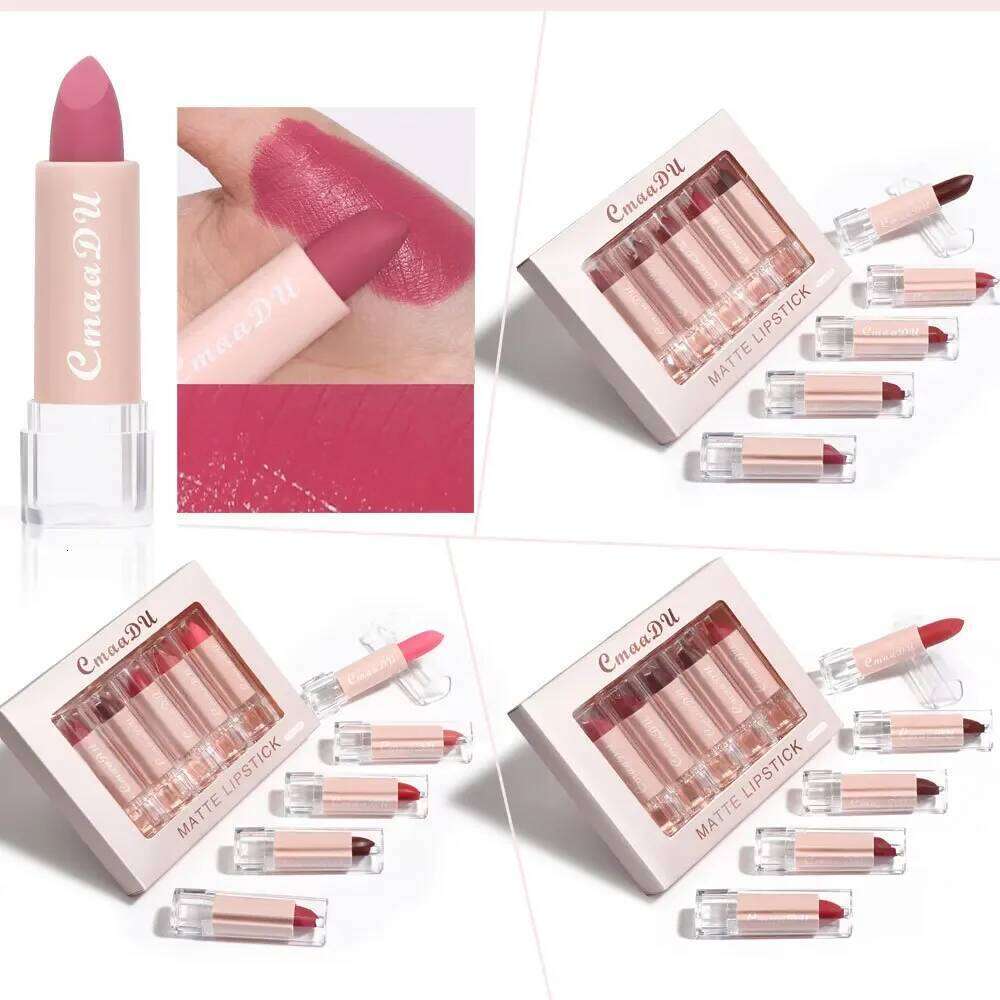 5pcs CmaaDu Matte Velvet Lipstick Set - Long-Lasting Waterproof Red Nude Lipsticks Collection Non-Stick Cup Makeup Cosmetics Z260310