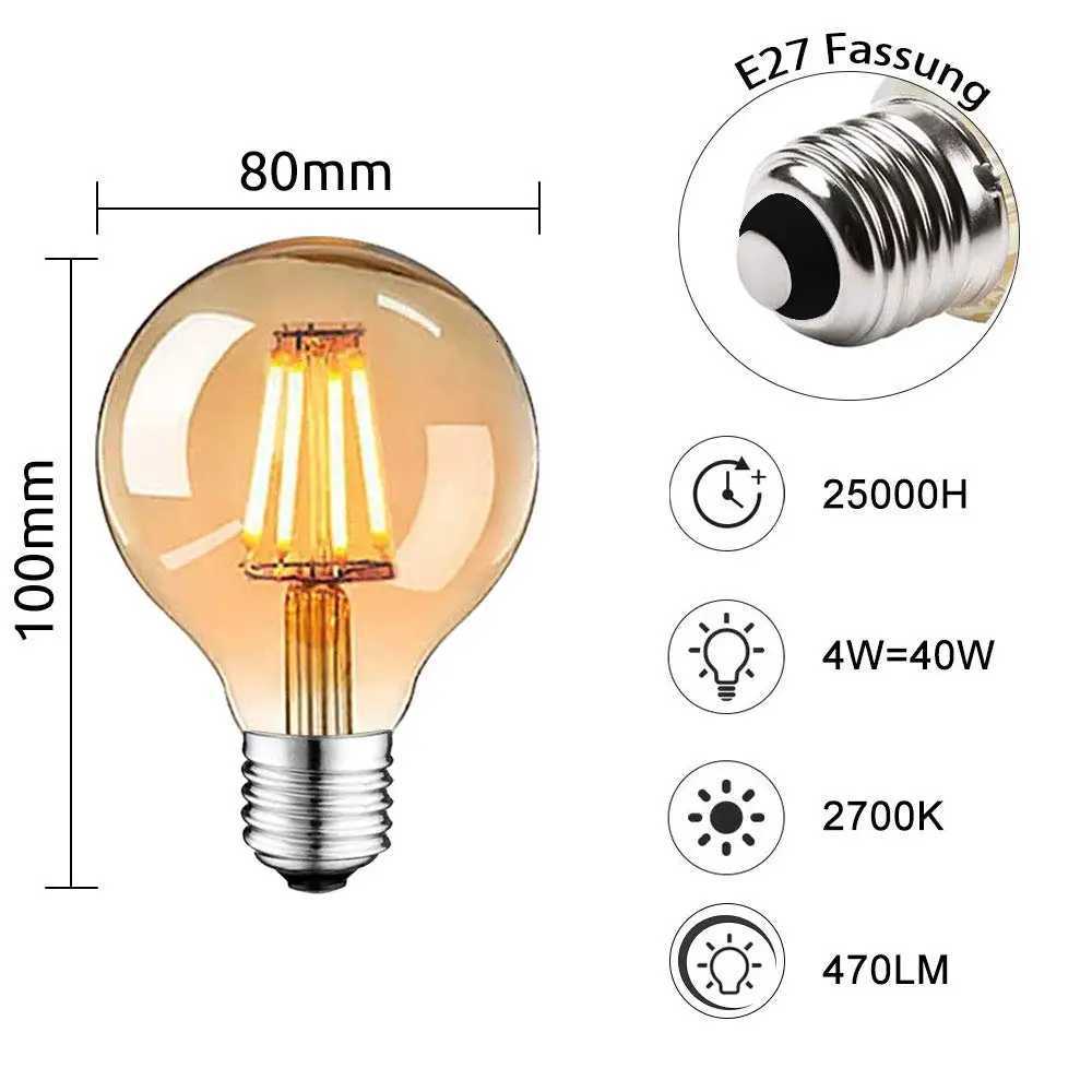 E27 Retro Edison LED Filament Bulb Lamp G80 Dimmable 220V Light Bulb 4W 8W Amber Glass Bulb Vintage Candle Light Home Decor H260310