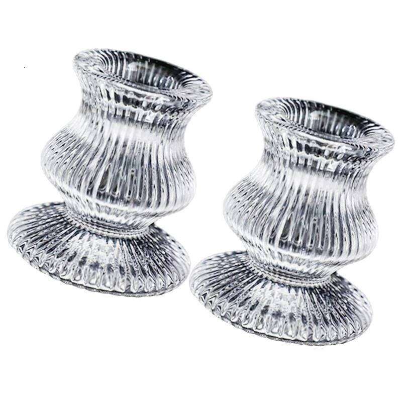 Modern Glass Taper Holder 2Pack, Clear Table Candlesticks for Intimate Weddings & Living Room Decoration H260310