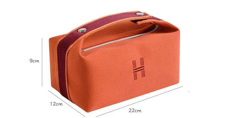 Stylish Canvas Cosmetic Bag with Handle Embroidered H Pattern Makeup Organizer Portable Toiletry Bag for Travel Daily Use H260310