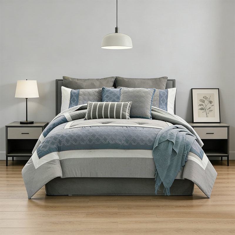 OEM/ODM Embroidered Bed in a Bag - 100% Polyester Slub with Embroidery, 270GSM Polyester Filling, Customizable Bedding Comforter Set