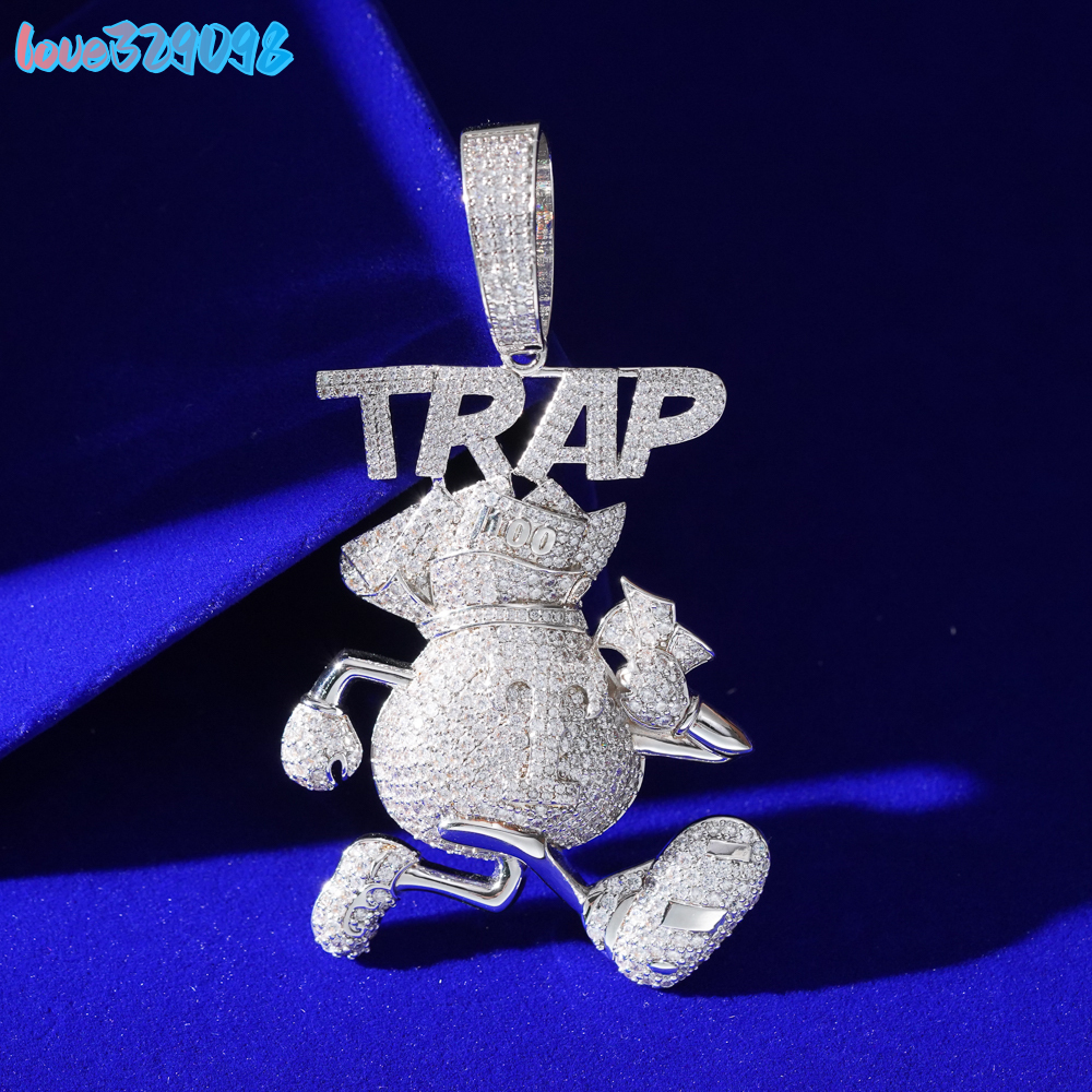 Fashion Jeweller Iced Out Miami Dollar Rich Money Bag With Trap Letter Pendant Necklace