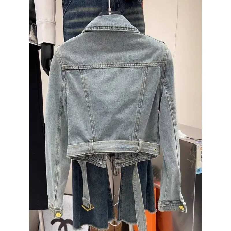 European Goods Small Fragrant Wind Ocean Air Gold Buckle Short Denim Coat Women 2025 Spring Design Sense Small Lace-up Top TideT260310
