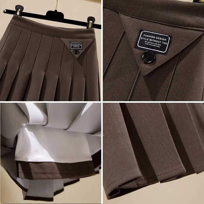 Korean Fashion Autumn New Womens Solid Pleated Zipper Simplicity Preppy Style Chic High Waist Short Slim A-line Pleated SkirtT260310