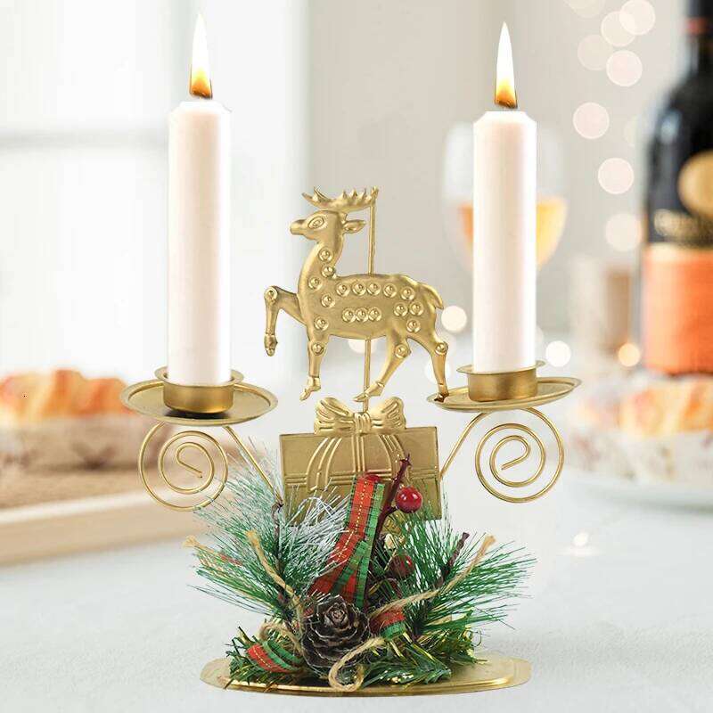 Christmas Santa Claus Candlestick Star Xmas Tree Elk Snowflake Metal Candle Holder For Home Desktop Ornament Navidad 2023 Gifts H260310